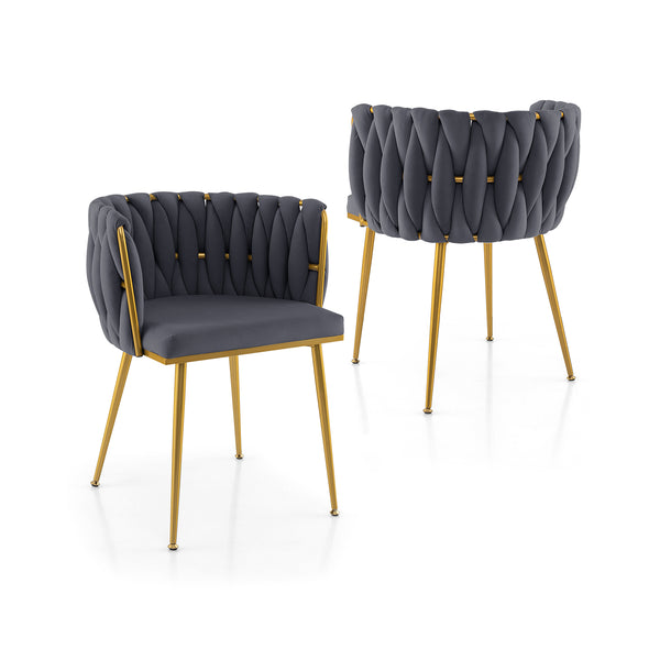 Set of 2 Upholstered Dining Chair w/ Curved Backrest and Metal Tubes