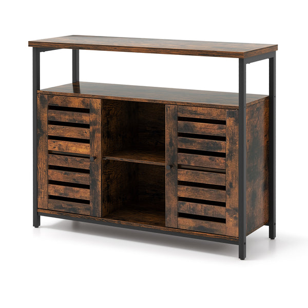 Buffet Cabinet Industrial Sideboard Storage Cabinet with Push-to-Open Slatted Door and 3 Adjustable Shelves