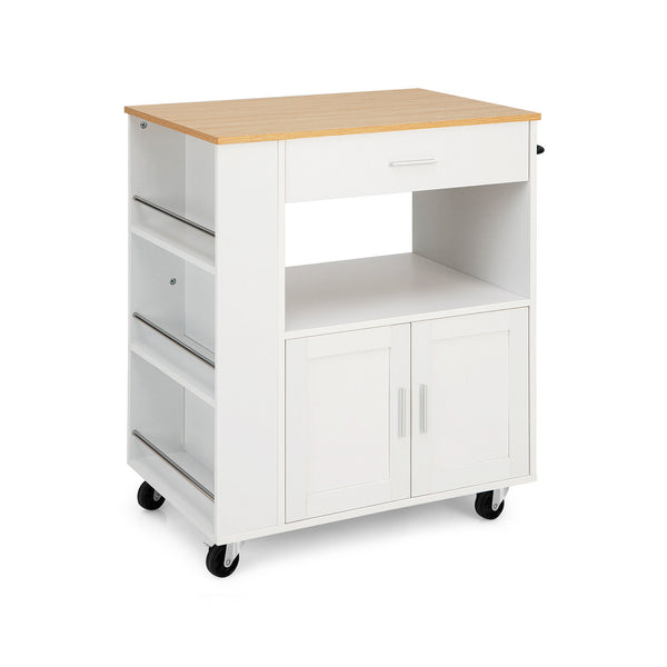 Rolling Kitchen Trolley with 3 Spice Racks Drawer and Open Shelf