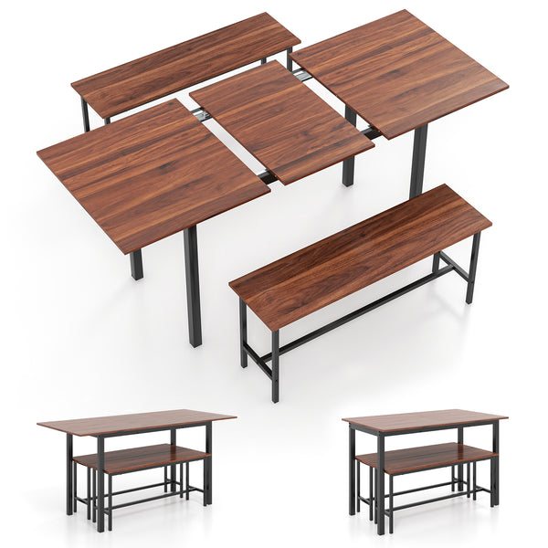 3 Piece Dining Table Set for 4-6 with 2 Benches
