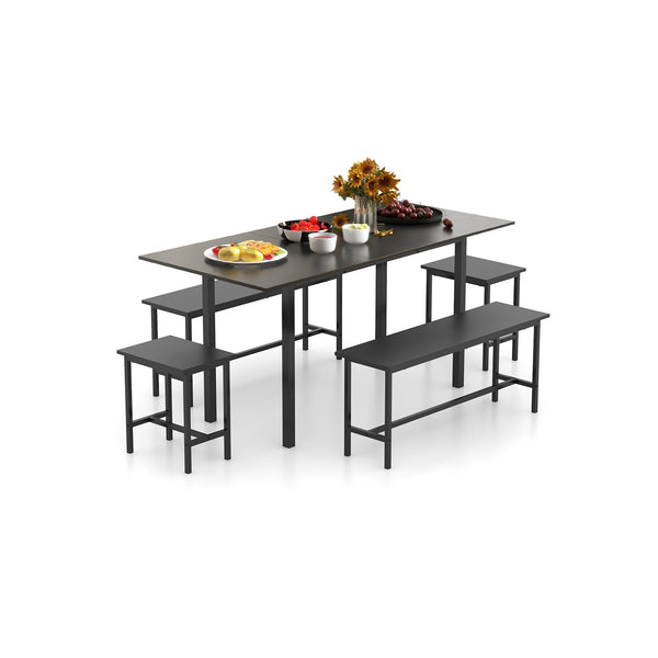 5 Piece Dining Table Set for 4-6 with 2 Benches and 2 Stools for Kitchen Dining Room