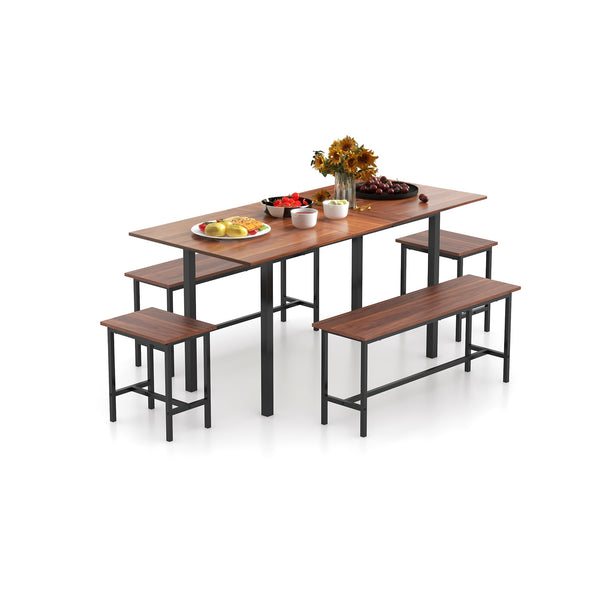 5 Piece Dining Table Set for 4-6 with 2 Benches and 2 Stools for Kitchen Dining Room