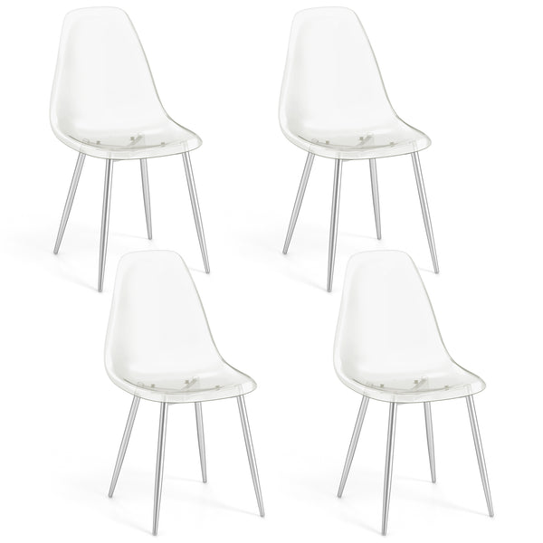 Set of 4 Dining Chairs Modern Plastic Shell Side Chair with Seat and Wood Legs
