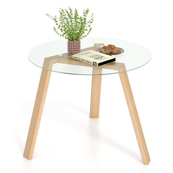 36 Inches Round Glass Dining Table for 4 with Rubber Wood Frame