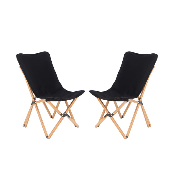 Set of 2 Bamboo Dorm Chair with Storage Pocket for Camping and Fishing