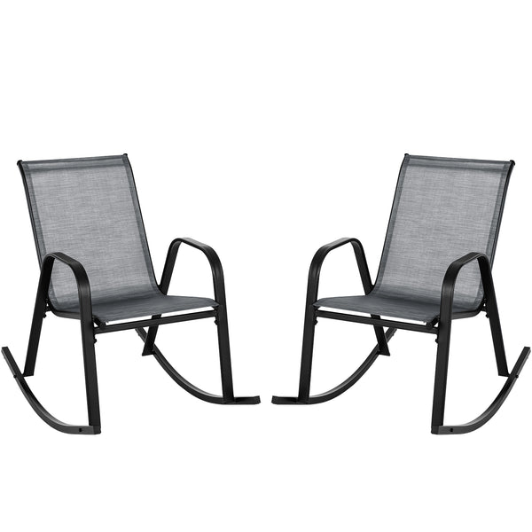 Set of 2 Metal Patio Rocking Chair with Breathable Seat Fabric