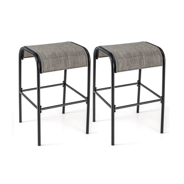 Set of 2 Patio Metal Bar Stools with Curved Fabric Seat-Set of 2