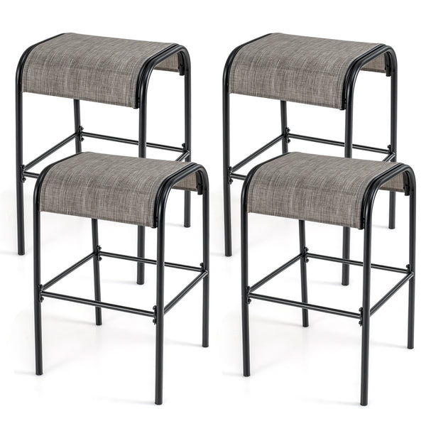 Set of 4 Patio Metal Bar Stools with Curved Fabric Seat