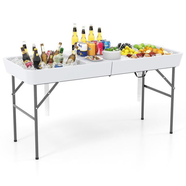 5 FT Folding Ice Cooler Table with Double Sinks for Camping Party Picnic Wedding