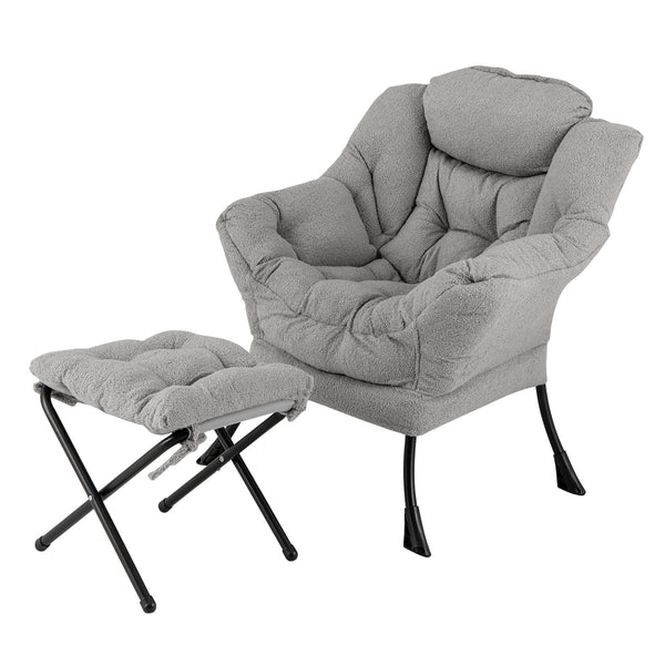Modern Accent Chair with Folding Footrest and Head Pillow