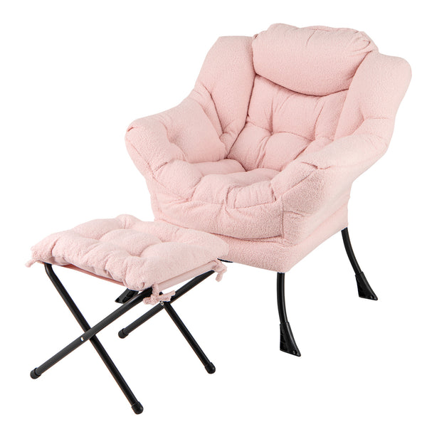 Modern Accent Chair with Folding Footrest and Head Pillow