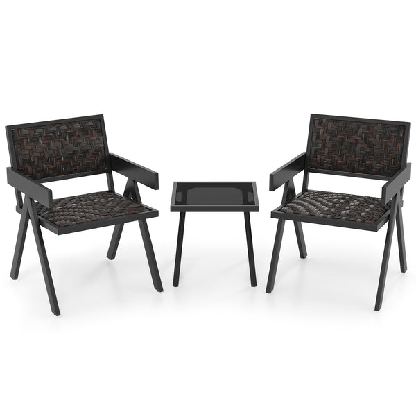 3 Pieces Patio Wicker Bistro Set with Quick-Drying Foam