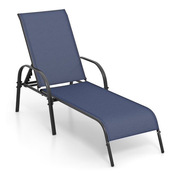 Adjustable Patio Chaise Folding Lounge Chair with Backrest