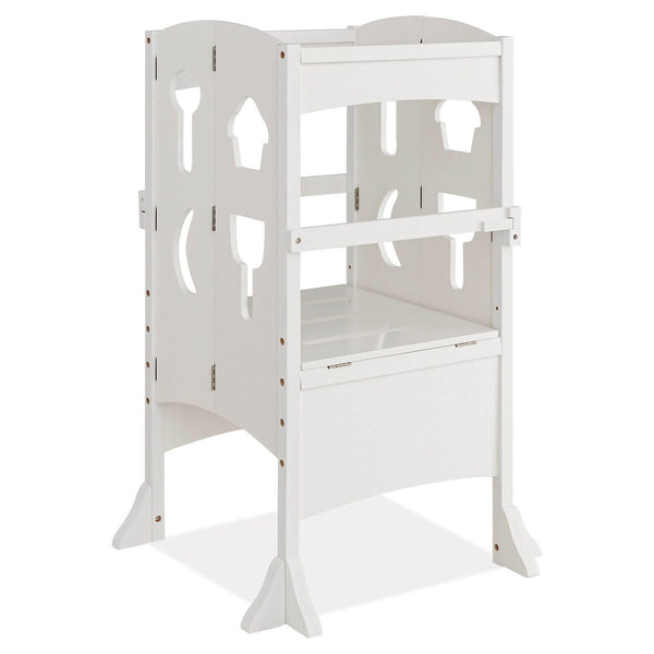 Folding Wooden Step Stool with Lockable Safety Rail for Toddler 3+