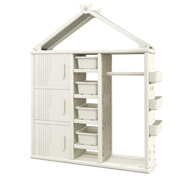 Kids Costume Storage Closet with Storage Bins and Shelves and Side Baskets for Kids Room