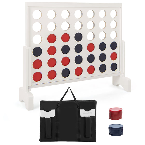 Wooden 4-in-a-row Game Set with 42 PCS Chips and 600D Oxford Fabric Carrying Bag