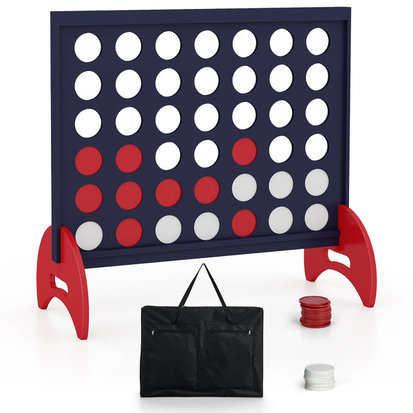 Wooden 4-in-a-row Game Set with 42 PCS Chips and 600D Oxford Fabric Carrying Bag