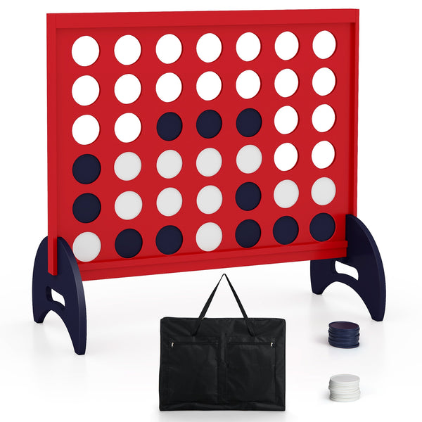 Wooden 4-in-a-row Game Set with 42 PCS Chips and 600D Oxford Fabric Carrying Bag