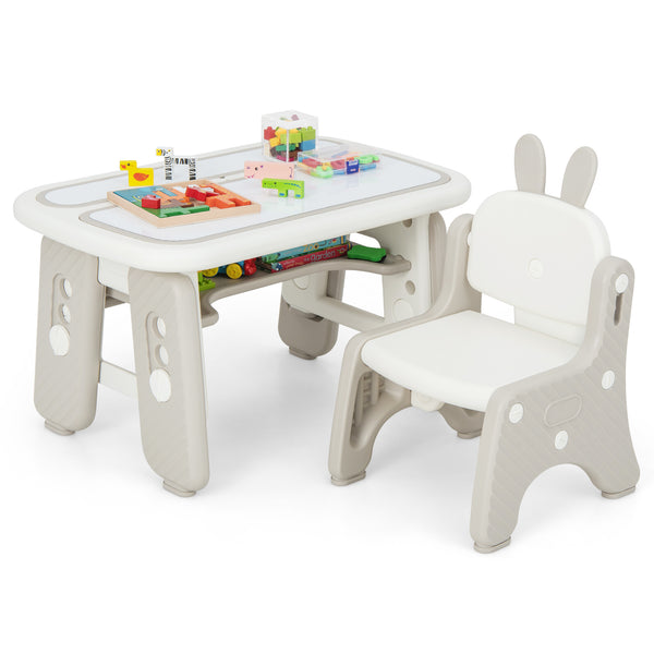Kids Table and Chair Set with Flip-Top Bookshelf