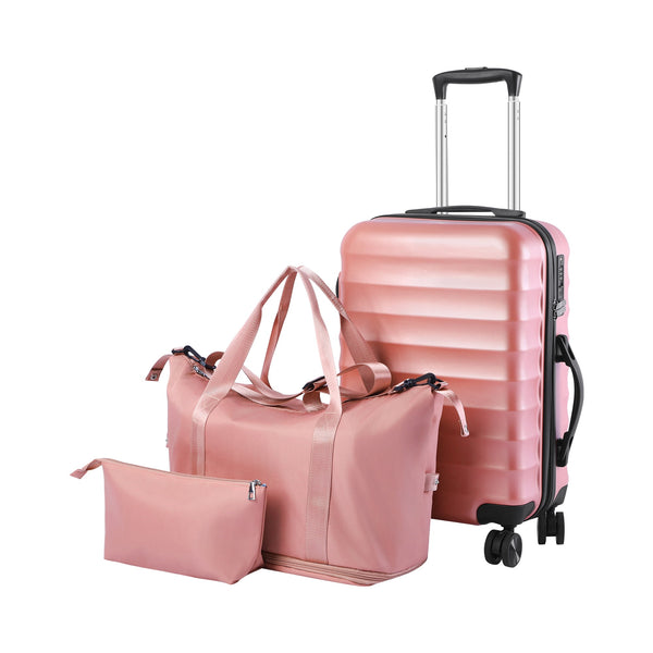 Vebreda 20in Suitcase Set 3 Piece Carry On Hardside Luggage with TSA Lock Spinner Wheels Rose Red