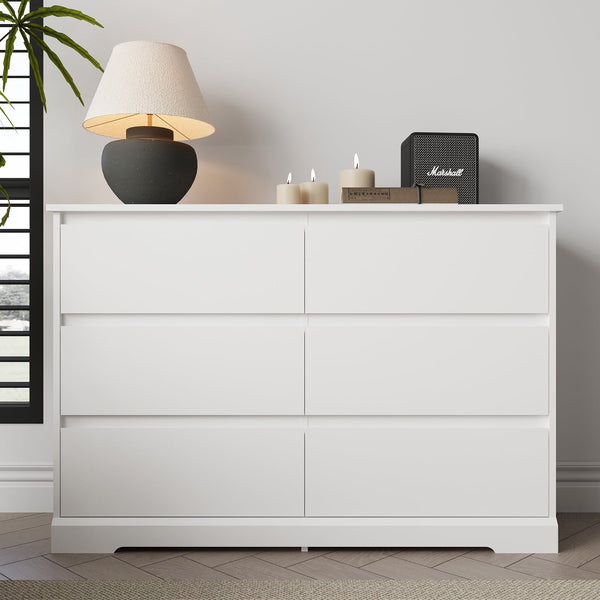 Vebreda 6 Drawer White Dresser for Bedroom, Modern Chest of Drawers Wood Storage Cabinet for Living Room Nursery Kitchen Office
