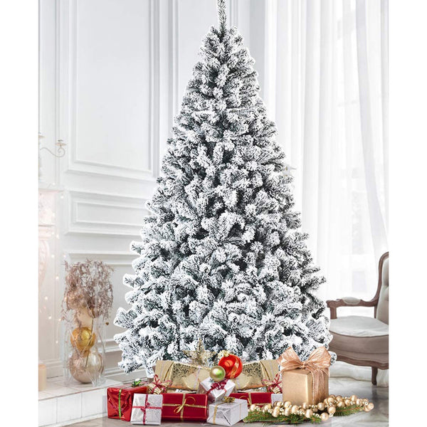 Vebreda 7.5ft Snow Flocked Hinged Artificial Christmas Tree Without Lights, Indoor White