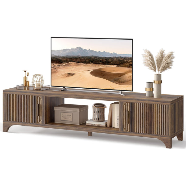 Vebreda 70 Inch Modern TV Stand for 65/75 TVs, Mid-Century Entertainment Center with Storage, Walnut