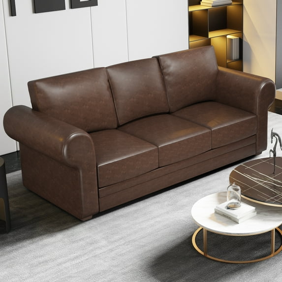 Vebreda 94in Faux Leather Loveseat Sofa,Comfy Modern 3-Seats Sofa for Living Room/Office - Brown