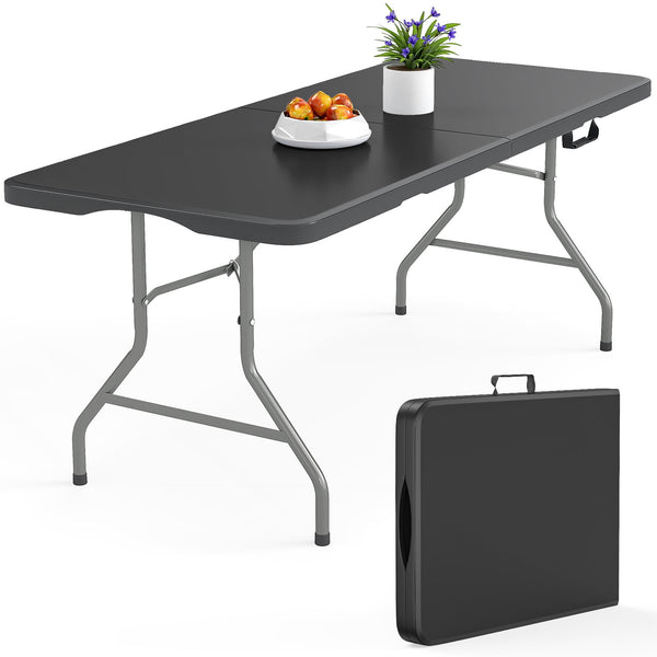 Vebreda Folding Table 6ft Plastic Folding Outdoor Table, Black