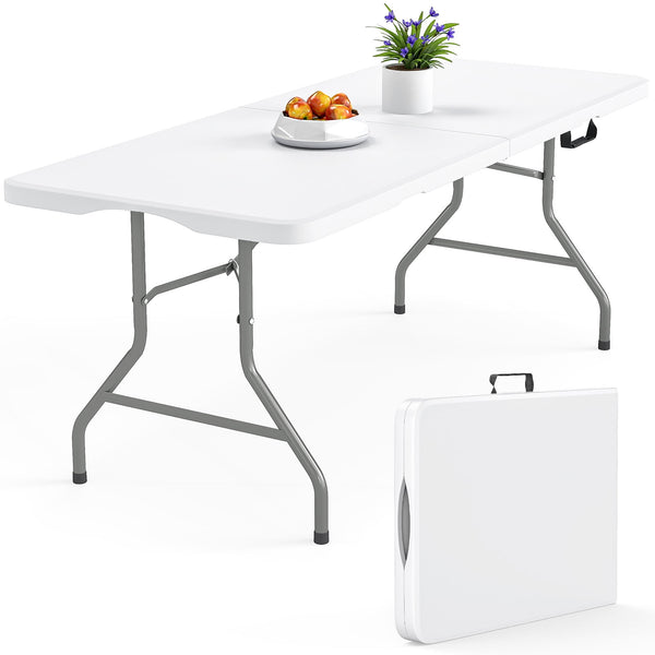 Vebreda Folding Table 6ft Plastic Folding Outdoor Table, White