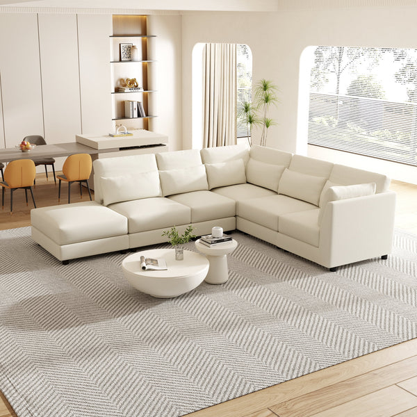 Vebreda Modern Sectional Sofa Set, L-Shaped Sectional Sofa, Beige