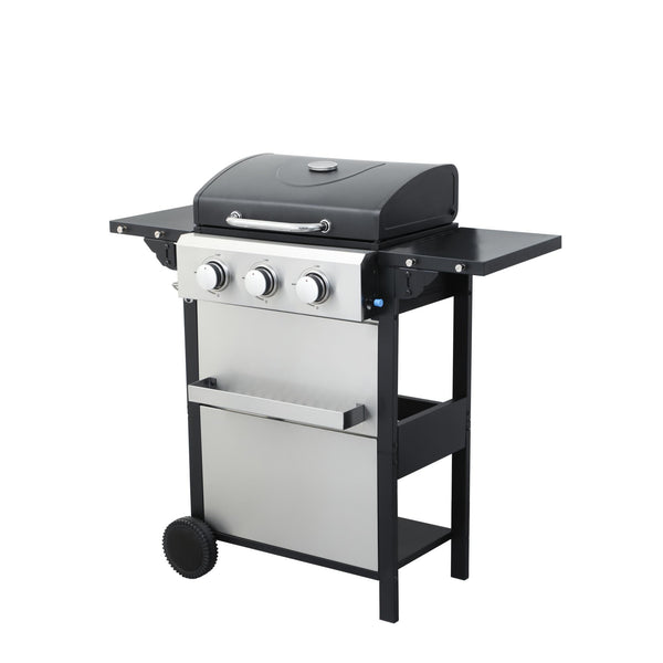 3 Burner Propane Gas Grill with Foldable Side Table and Warming Rack