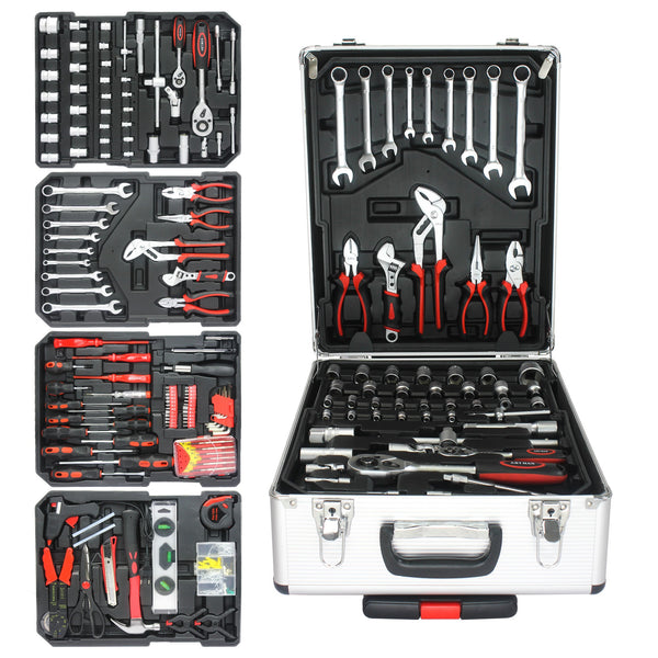 899pcs Home Repair Tool Set Kit, Toolbox Storage Case with 4 Drawers, General Household Tool Kit with Rolling Tool Box, Tool Set Kit for Maintenance, Garden, Homeowner, Handyman -Silver