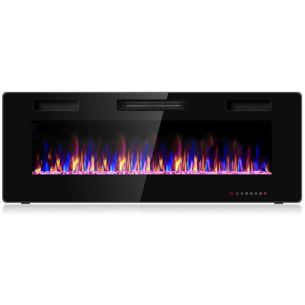 Vebreda 50 inch Recessed Ultra Thin Wall Mounted Electric Fireplace with Timer , Black
