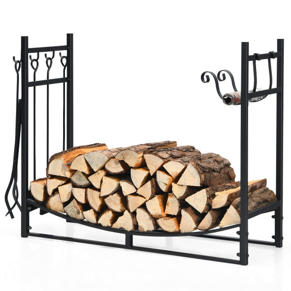 Vebreda 36 Inch Fireplace Log Holder with Kindling Holders and Shovel , Black