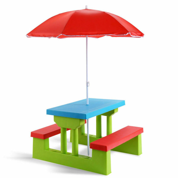 Vebreda Kids Picnic Folding Table and Bench Set with Umbrella Green