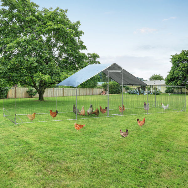 Vebreda Large Walk-in Metal Chicken Coop with Cover for Farm Backyard