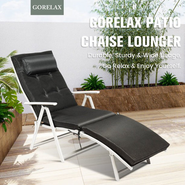 Vebreda Folding Lounger Chair Outdoor Lightweight Foldable Chaise Chair Black