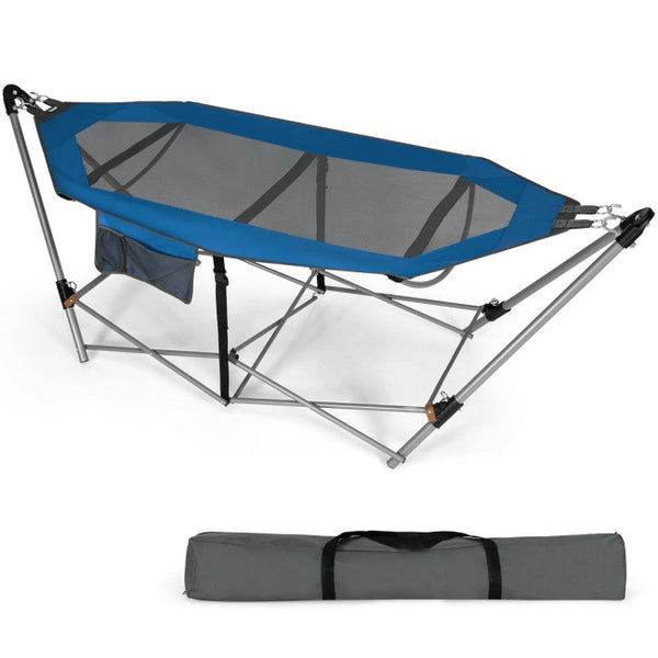 Vebreda Folding Hammock Indoor Outdoor Hammock with Side Pocket and Iron Stand£¬Blue